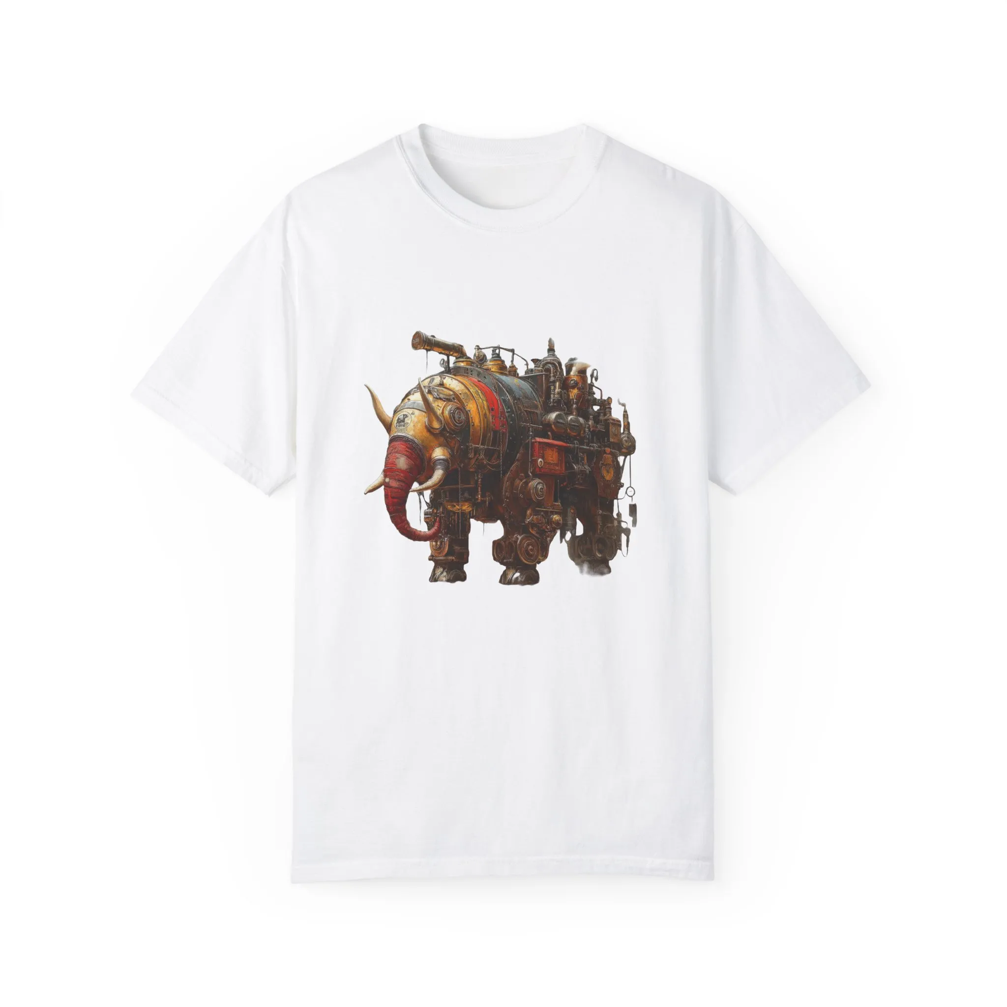 Vintage Steampunk Elephant T-Shirt - Unisex Garment-Dyed Tee - Image 2