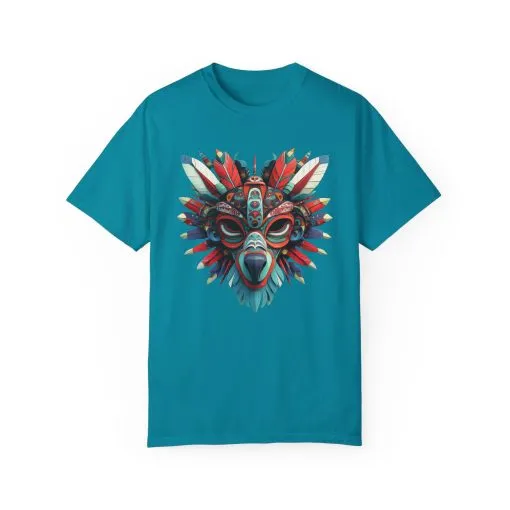 Vibrant Tribal Mask Unisex Garment-Dyed T-Shirt | Unique Festival Fashion - Image 16