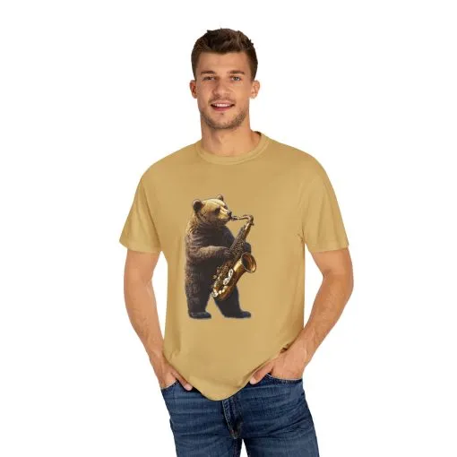 Jazz Bear Unisex Garment-Dyed T-Shirt - Image 11