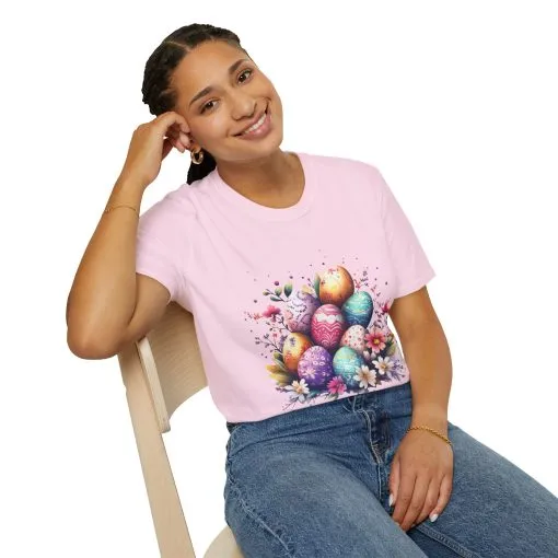 Easter Egg Floral Unisex Softstyle T-Shirt - Vibrant Spring Design - Image 50