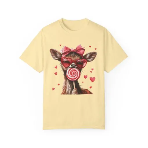 Cute Valentine’s Day Deer T-Shirt - Garment-Dyed Unisex Tee with Heart Design - Image 9