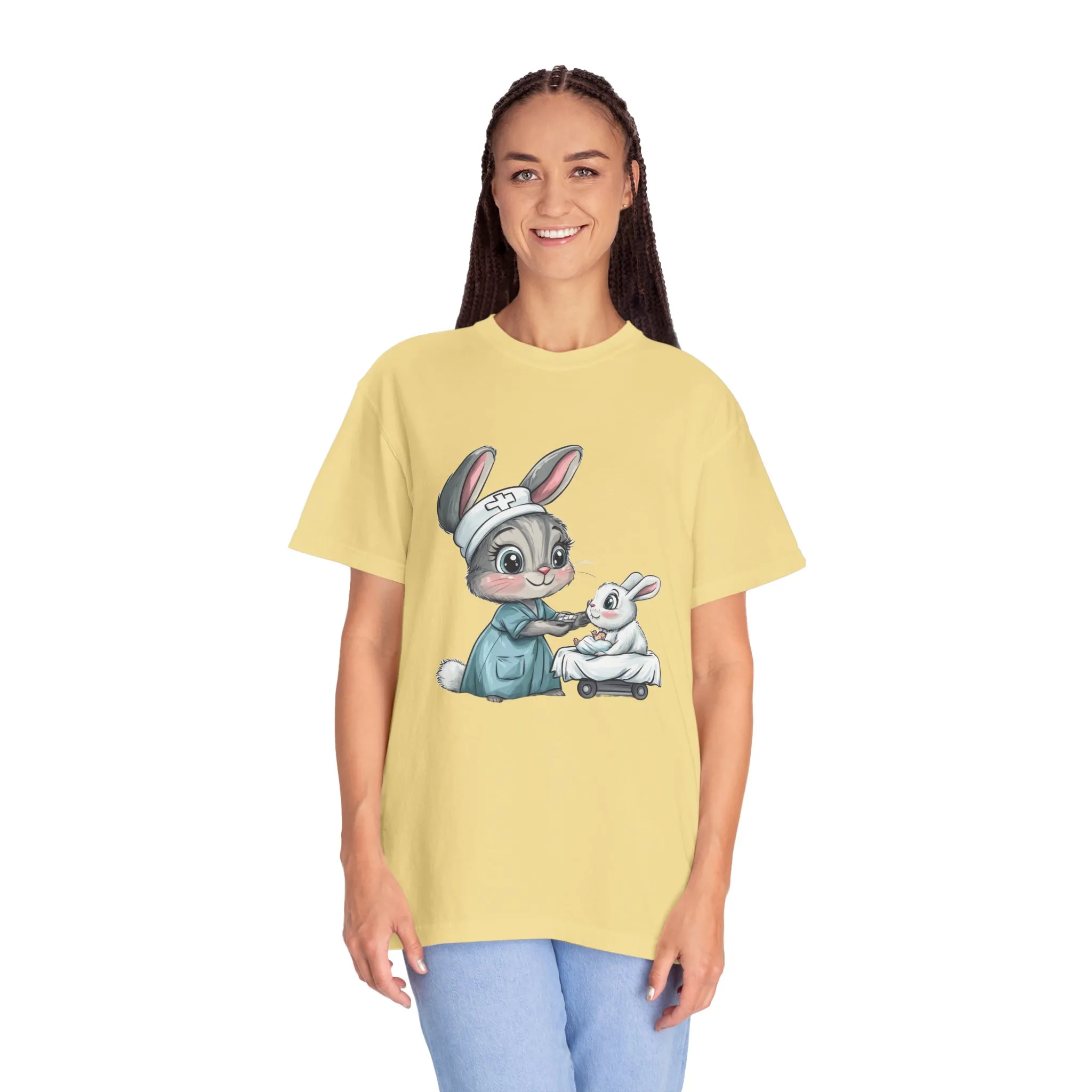 Cute Nurse Bunny Unisex Garment-Dyed T-Shirt - Image 18