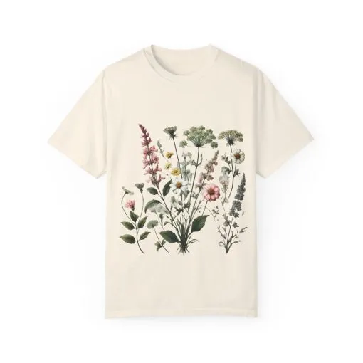 Botanical Print Unisex Garment-Dyed T-Shirt | Eco-Friendly Floral Tee for Nature Lovers - Image 5