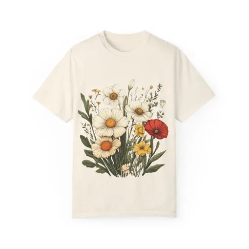 Floral Garden Unisex T-Shirt - Vintage Style Flower Design - Image 9
