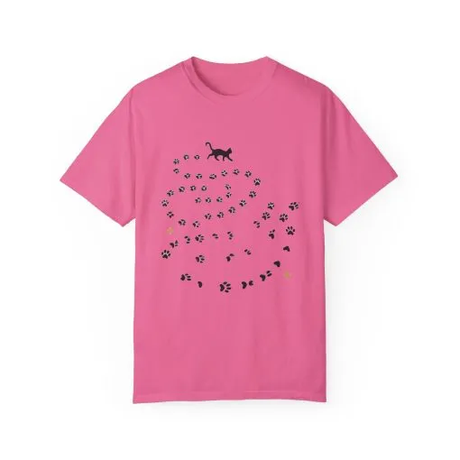 Whimsical Cat and Paw Print T-Shirt for Animal Lovers - Image 33