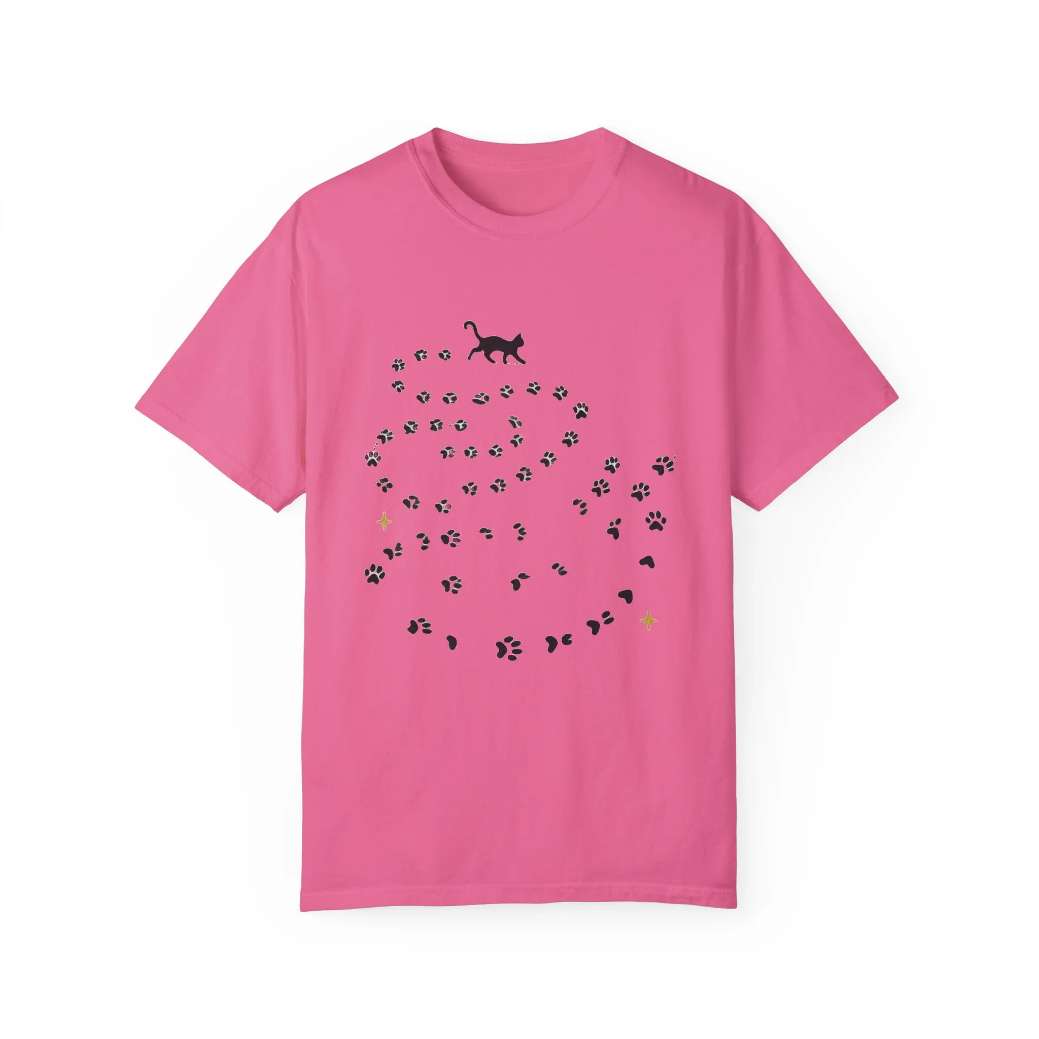 Whimsical Cat and Paw Print T-Shirt for Animal Lovers - Image 33