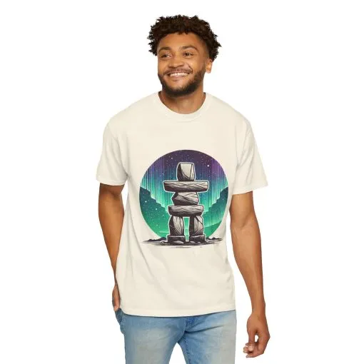 Northern Lights Stone Cairn Unisex Garment-Dyed T-Shirt - Image 12