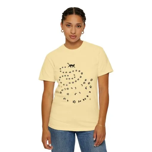 Whimsical Cat and Paw Print T-Shirt for Animal Lovers - Image 12
