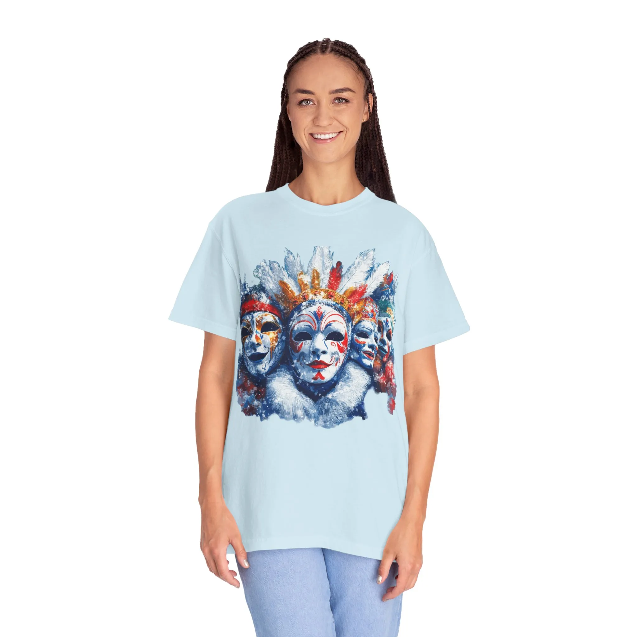Vibrant Carnival Masks T-Shirt - Unisex Garment-Dyed Tee for Festive Celebrations - Image 11