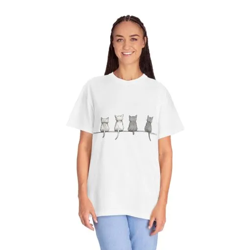 Cute Cat Sitting T-Shirt - Unisex Garment-Dyed Tee for Cat Lovers - Image 4