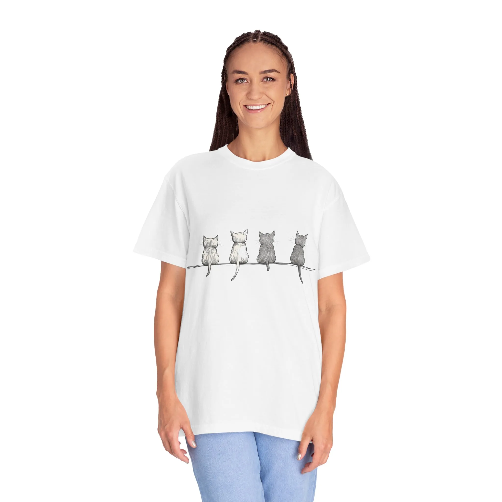 Cute Cat Sitting T-Shirt - Unisex Garment-Dyed Tee for Cat Lovers - Image 4