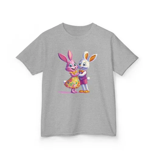 Cute Bunny Love Kids Heavy Cotton Tee - Adorable Cartoon Design for Spring Celebrations - Image 3