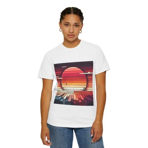 Retro Sunset Piano Unisex Garment-Dyed T-Shirt - Image 8