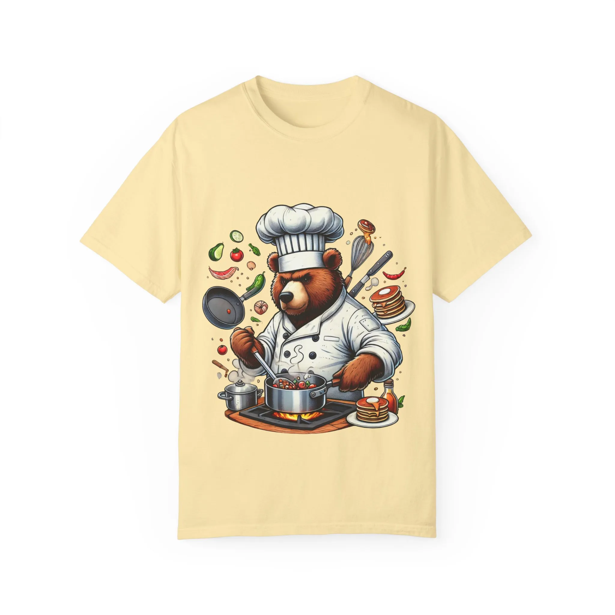Chef Bear Unisex Garment-Dyed T-Shirt - Perfect for Cooking Lovers and Foodies