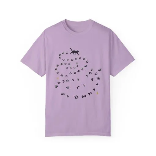 Whimsical Cat and Paw Print T-Shirt for Animal Lovers - Image 25