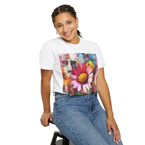 Colorful Floral Art Unisex Garment-Dyed T-Shirt - Image 8