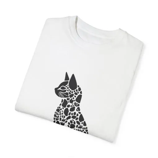 Unisex Cat Lover T-Shirt | Vintage Garment-Dyed Tee with Paw Print Cat Silhouette - Image 2