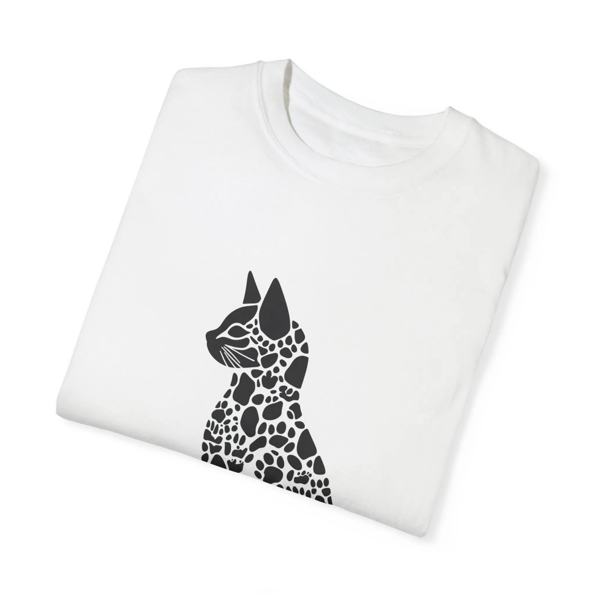 Unisex Cat Lover T-Shirt | Vintage Garment-Dyed Tee with Paw Print Cat Silhouette - Image 2