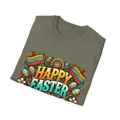 Happy Easter Unisex Softstyle T-Shirt - Colorful Easter Egg Design - Image 28