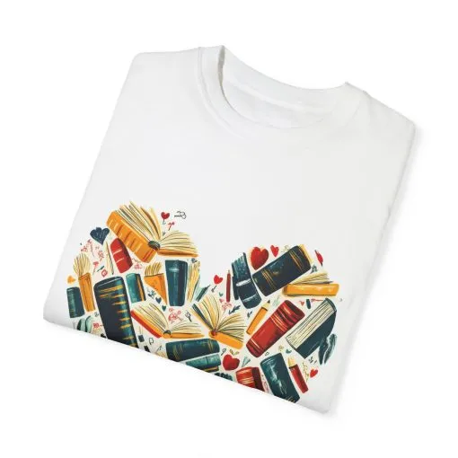 Book Lover's Heart Unisex Garment-Dyed T-Shirt - Image 3
