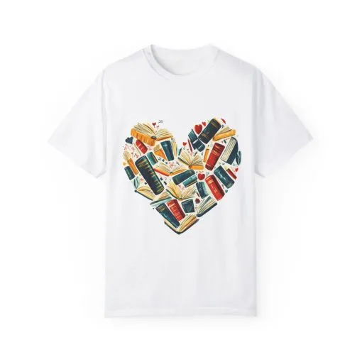 Book Lover's Heart Unisex Garment-Dyed T-Shirt - Image 2