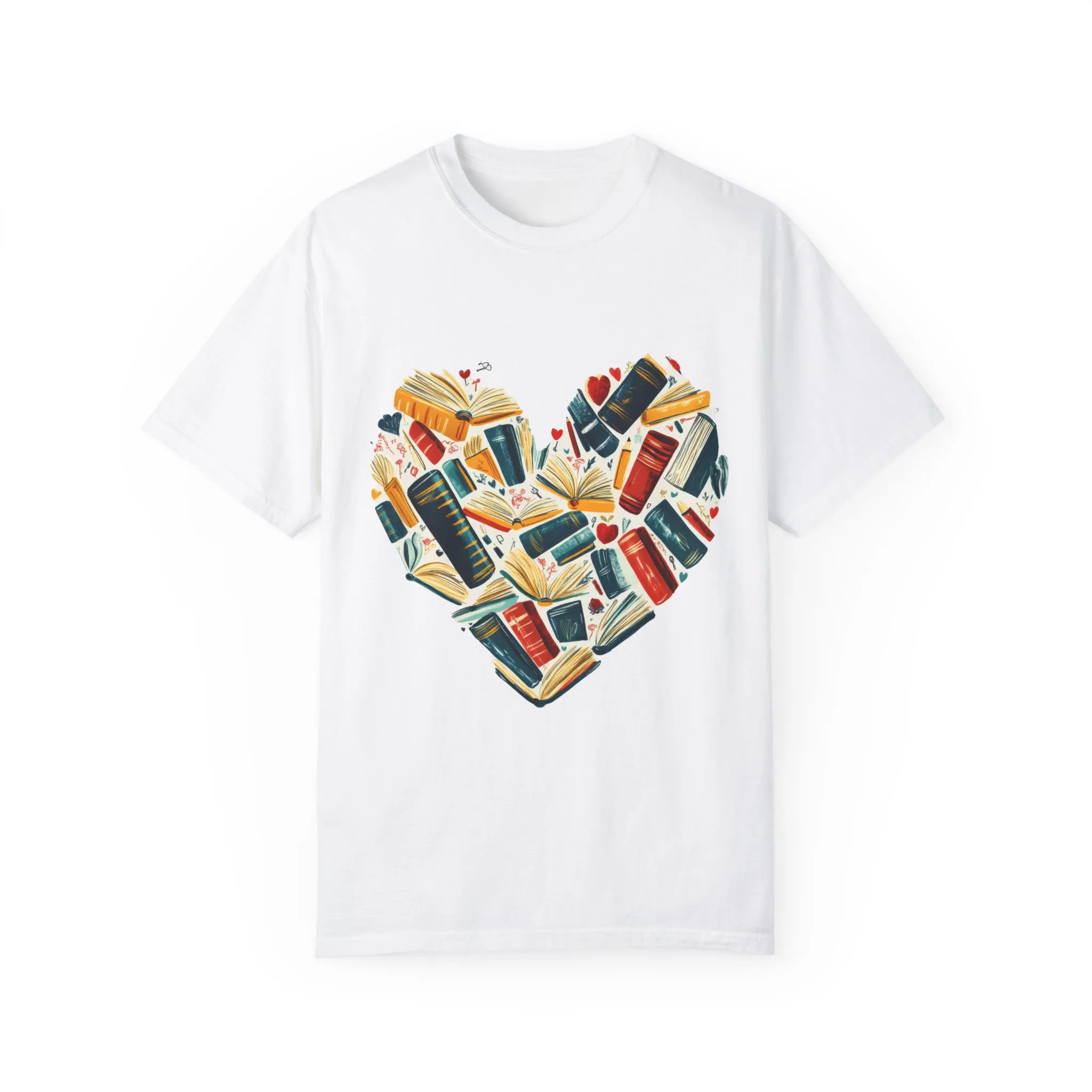 Book Lover's Heart Unisex Garment-Dyed T-Shirt - Image 2