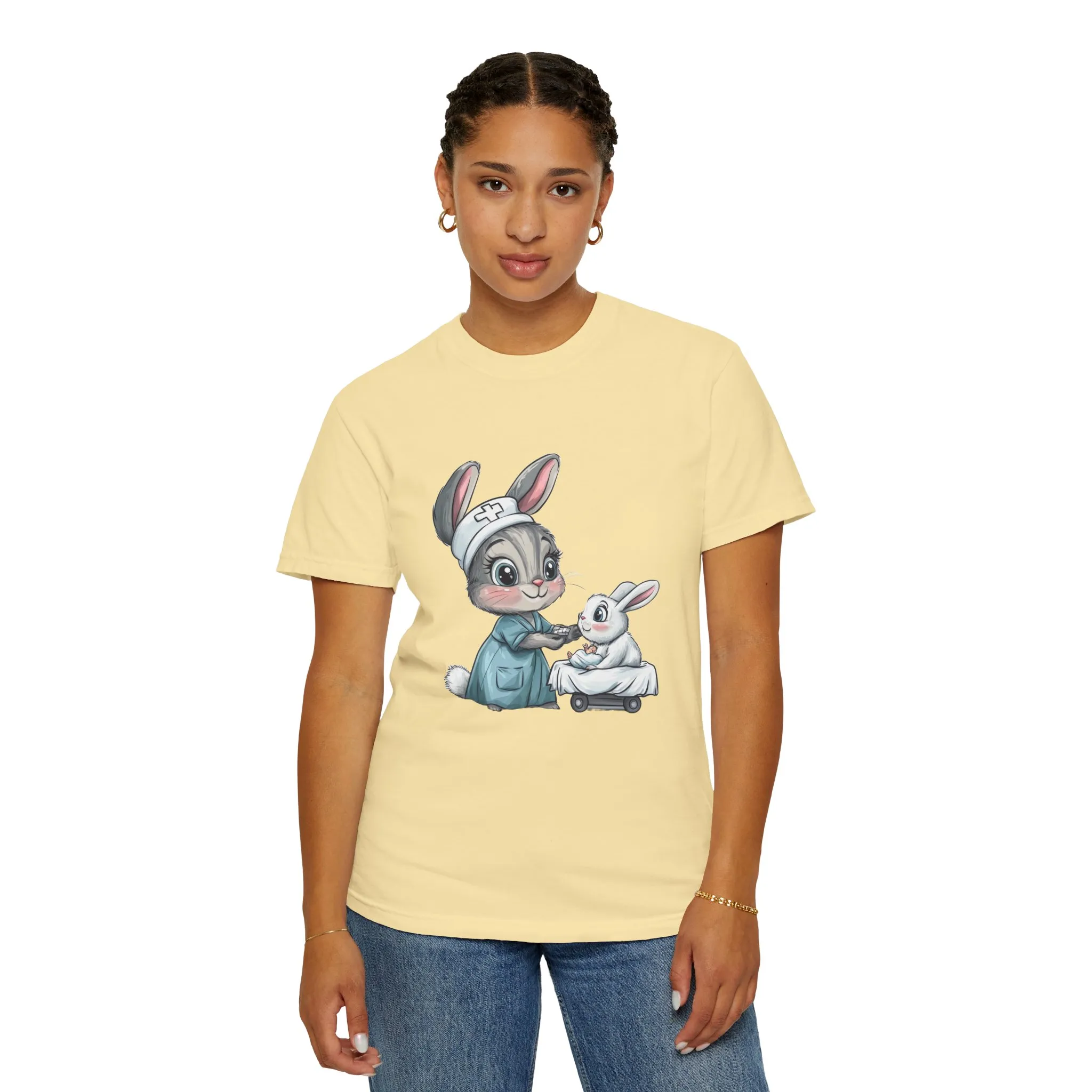 Cute Nurse Bunny Unisex Garment-Dyed T-Shirt - Image 15