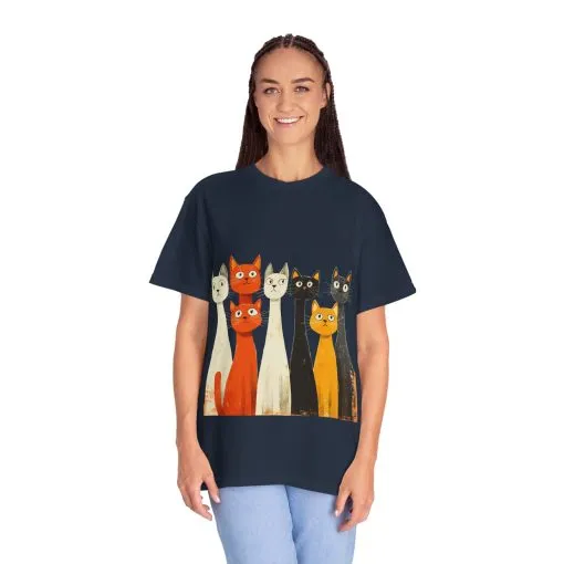Vintage Cat Illustration Unisex Garment-Dyed T-Shirt - Perfect for Cat Lovers - Image 44