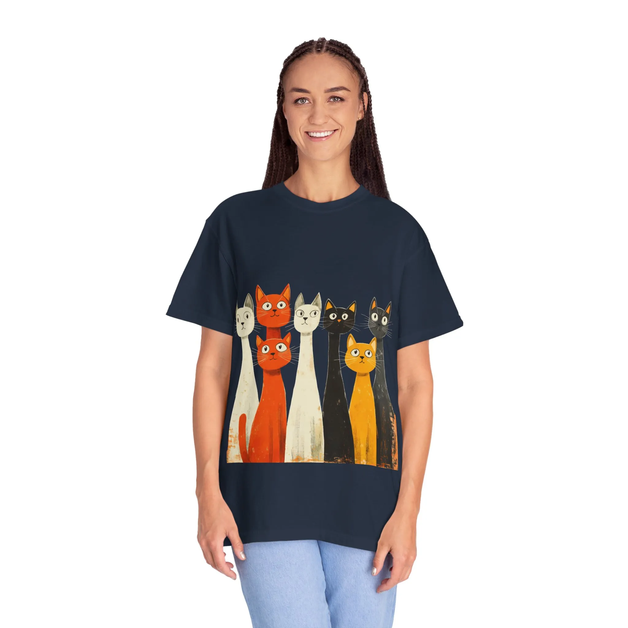 Vintage Cat Illustration Unisex Garment-Dyed T-Shirt - Perfect for Cat Lovers - Image 44