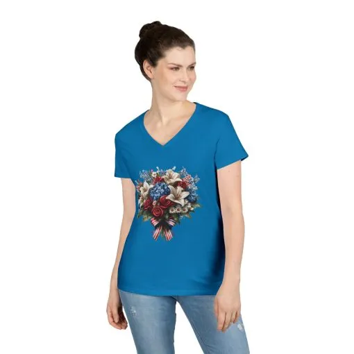 Floral Bouquet Ladies' V-Neck T-Shirt - Perfect for Spring Celebrations - Image 8