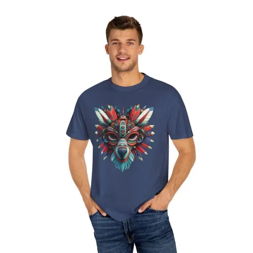 Vibrant Tribal Mask Unisex Garment-Dyed T-Shirt | Unique Festival Fashion - Image 48