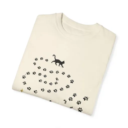 Whimsical Cat and Paw Print T-Shirt for Animal Lovers - Image 6