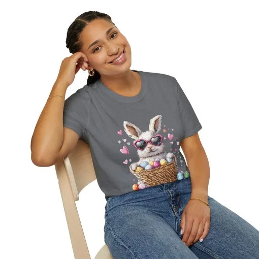 Cute Bunny Easter T-Shirt - Unisex Softstyle Tee with Colorful Egg Design - Image 5