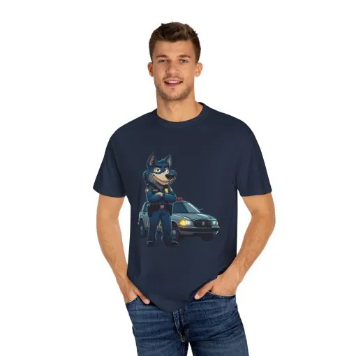 Cute Cartoon Police Dog T-Shirt - Unisex Garment-Dyed Tee - Image 43