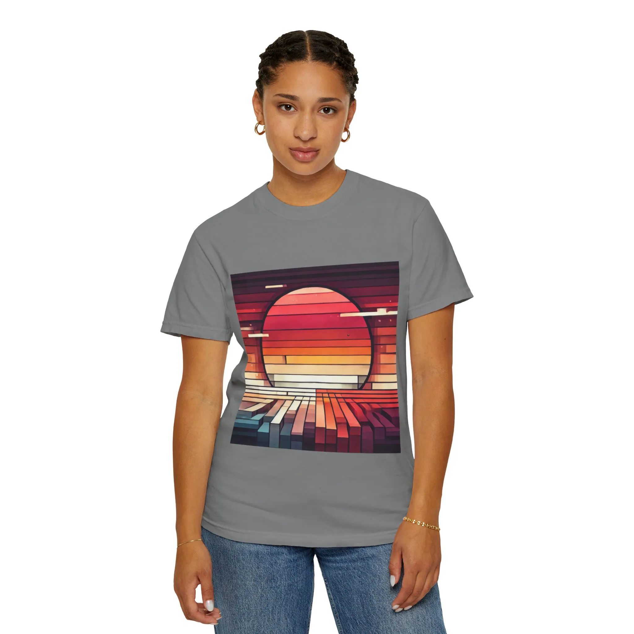 Retro Sunset Piano Unisex Garment-Dyed T-Shirt - Image 20