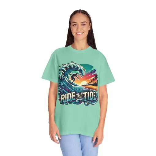 Ride the Tide Unisex Garment-Dyed T-shirt - Surfing Inspired Graphic Tee - Image 4