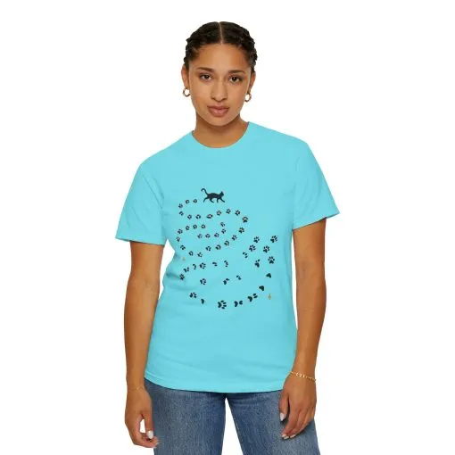 Whimsical Cat and Paw Print T-Shirt for Animal Lovers - Image 20