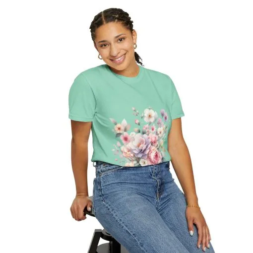 Floral Bliss Unisex Garment-Dyed T-Shirt – Perfect for Spring Celebrations and Everyday Wear - Image 36