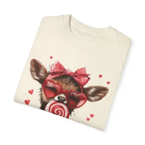 Cute Valentine’s Day Deer T-Shirt - Garment-Dyed Unisex Tee with Heart Design - Image 6