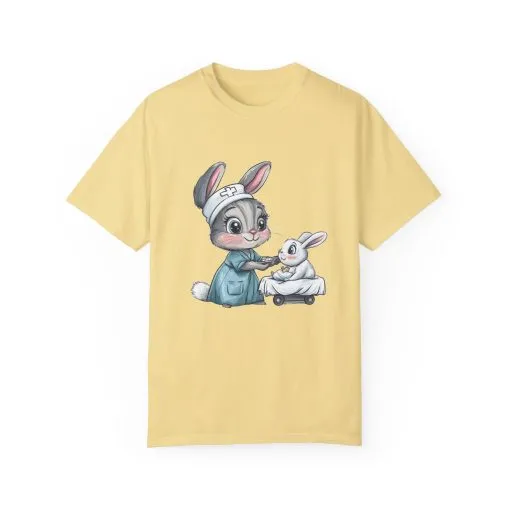Cute Nurse Bunny Unisex Garment-Dyed T-Shirt - Image 16