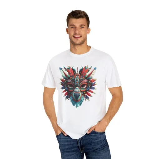 Vibrant Tribal Mask Unisex Garment-Dyed T-Shirt | Unique Festival Fashion - Image 8