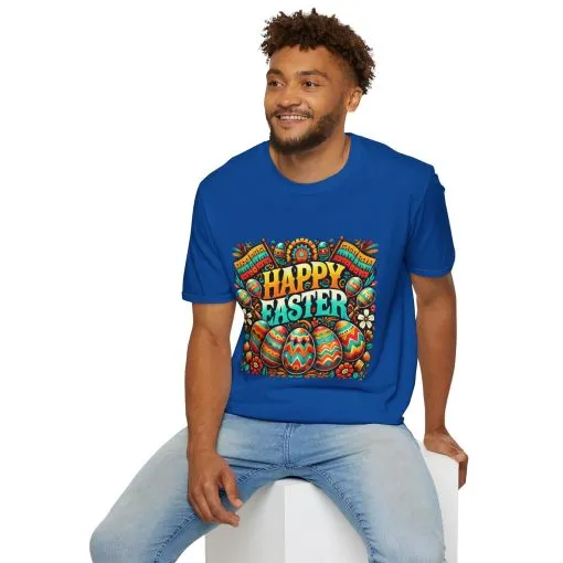 Happy Easter Unisex Softstyle T-Shirt - Colorful Easter Egg Design - Image 55