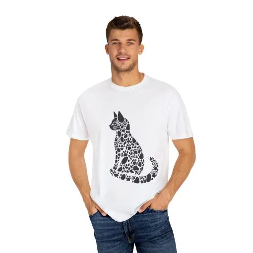 Unisex Cat Lover T-Shirt | Vintage Garment-Dyed Tee with Paw Print Cat Silhouette - Image 3