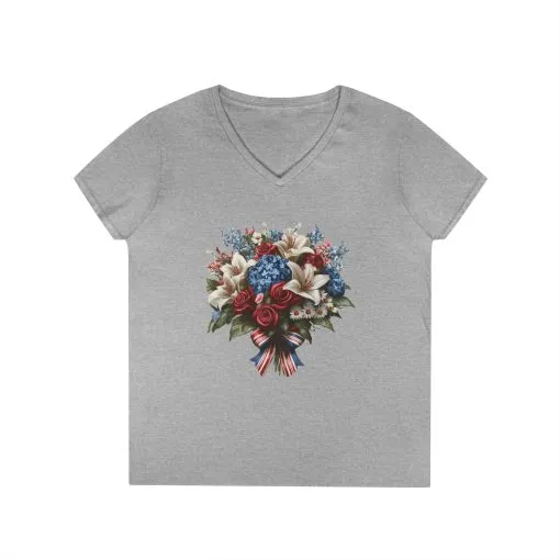 Floral Bouquet Ladies' V-Neck T-Shirt - Perfect for Spring Celebrations - Image 3