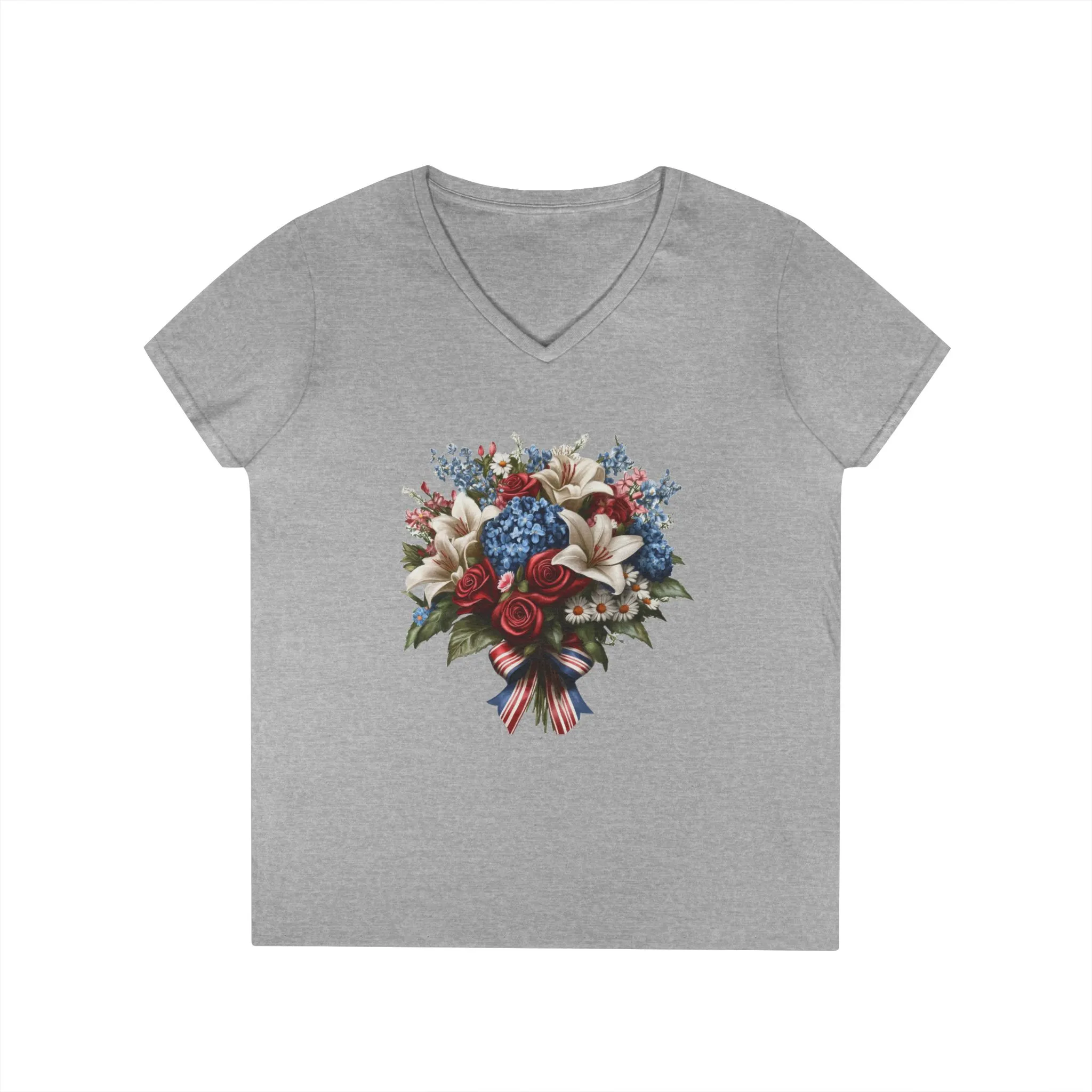 Floral Bouquet Ladies' V-Neck T-Shirt - Perfect for Spring Celebrations - Image 3
