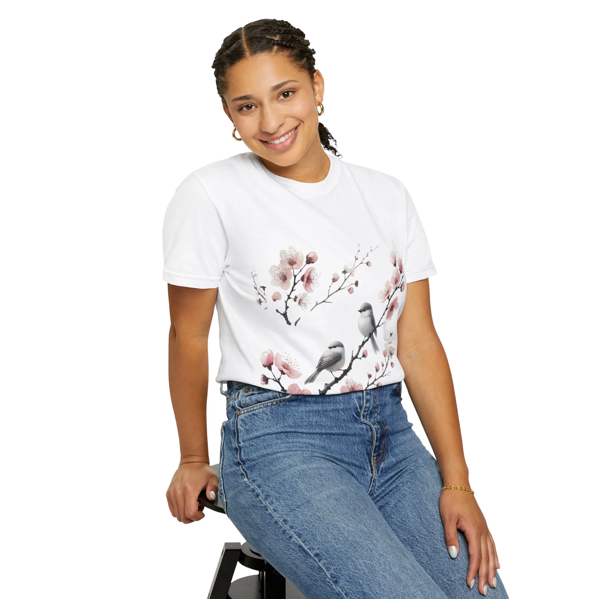Spring Blossom Unisex T-Shirt - Floral Bird Design - Image 4
