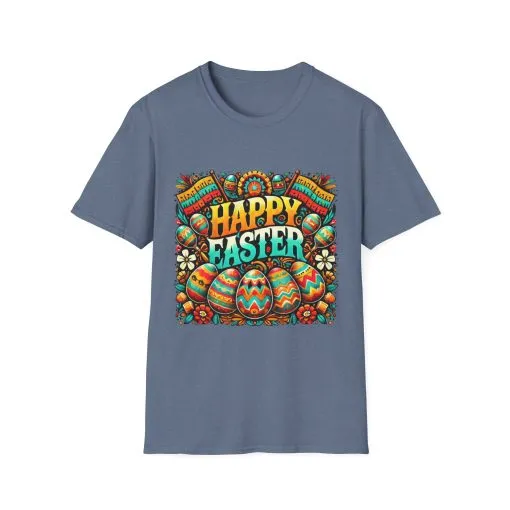 Happy Easter Unisex Softstyle T-Shirt - Colorful Easter Egg Design - Image 46