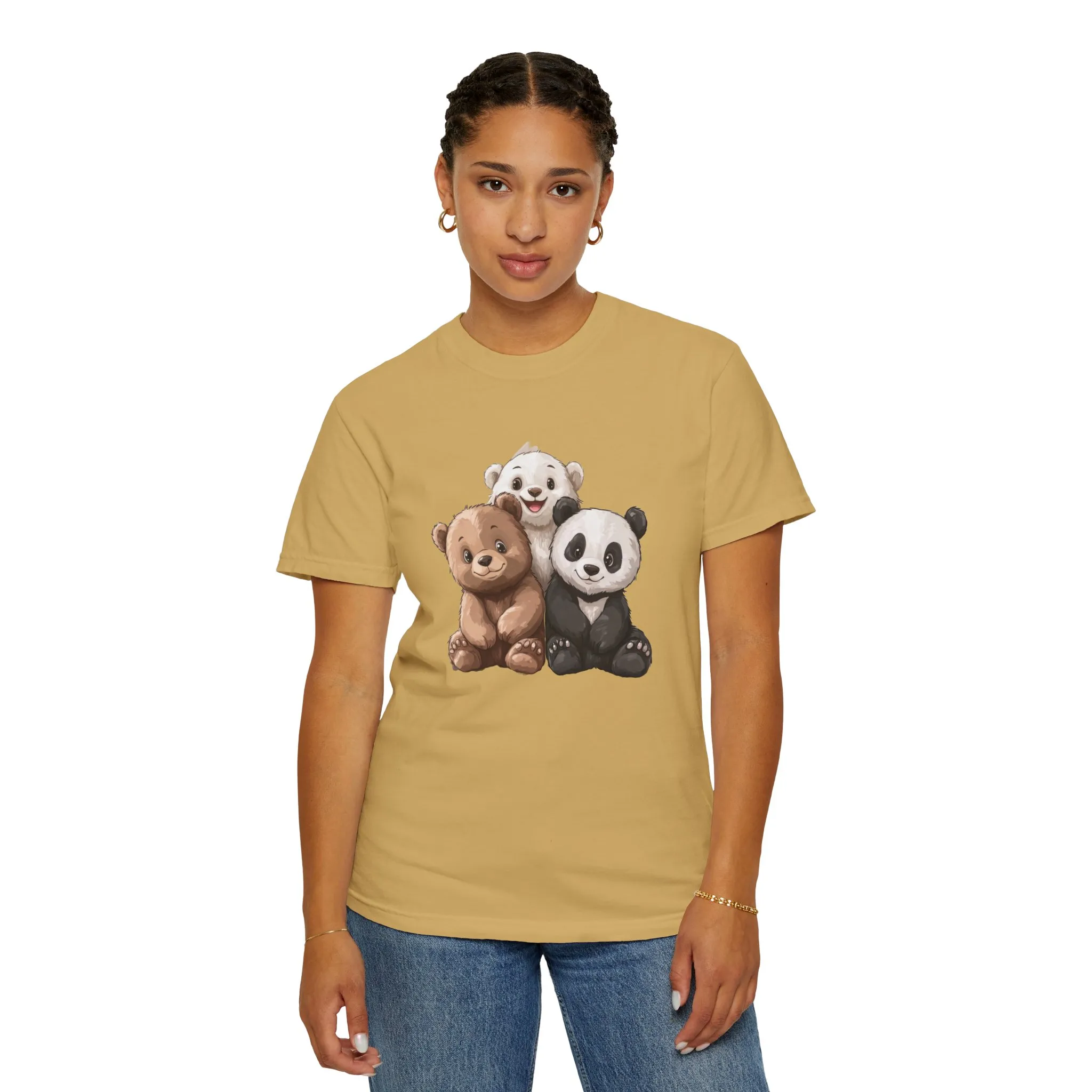 Adorable Bear and Panda Friends Unisex Garment-Dyed T-Shirt - Image 20
