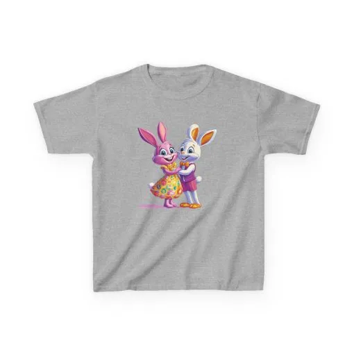 Cute Bunny Love Kids Heavy Cotton Tee - Adorable Cartoon Design for Spring Celebrations - Image 2