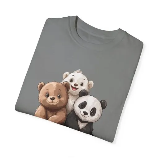 Adorable Bear and Panda Friends Unisex Garment-Dyed T-Shirt - Image 34